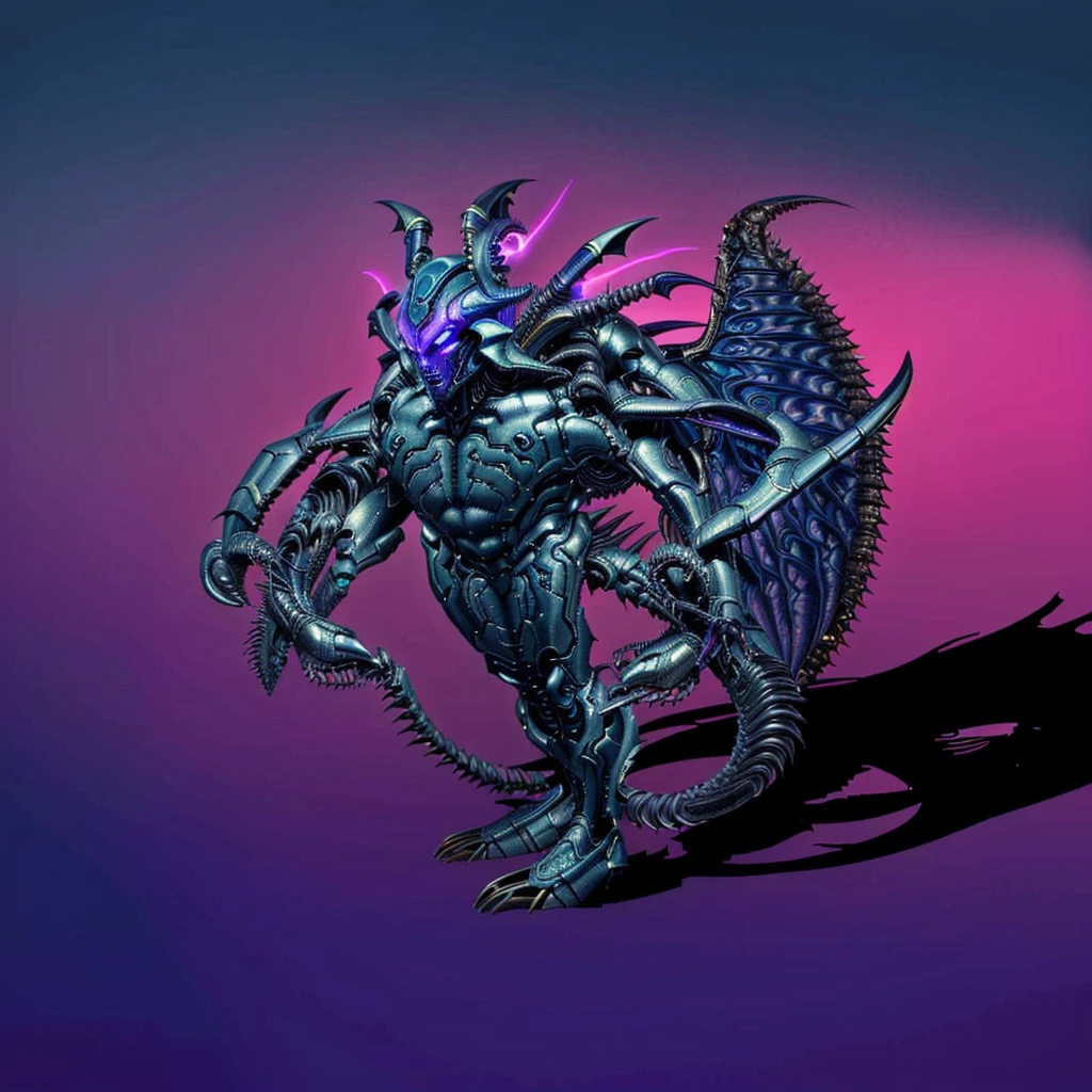 there is a drawing of a creature with a glowing head, male djinn man demon hybrid, insectoid, xenomorfo, Guyver style, depraved cyber demon, cosmic horror entity with wings, male aeromorph, alien god, djinn male man demon, Alien Queen, a hyper-detailed alien, alien creature, male demon