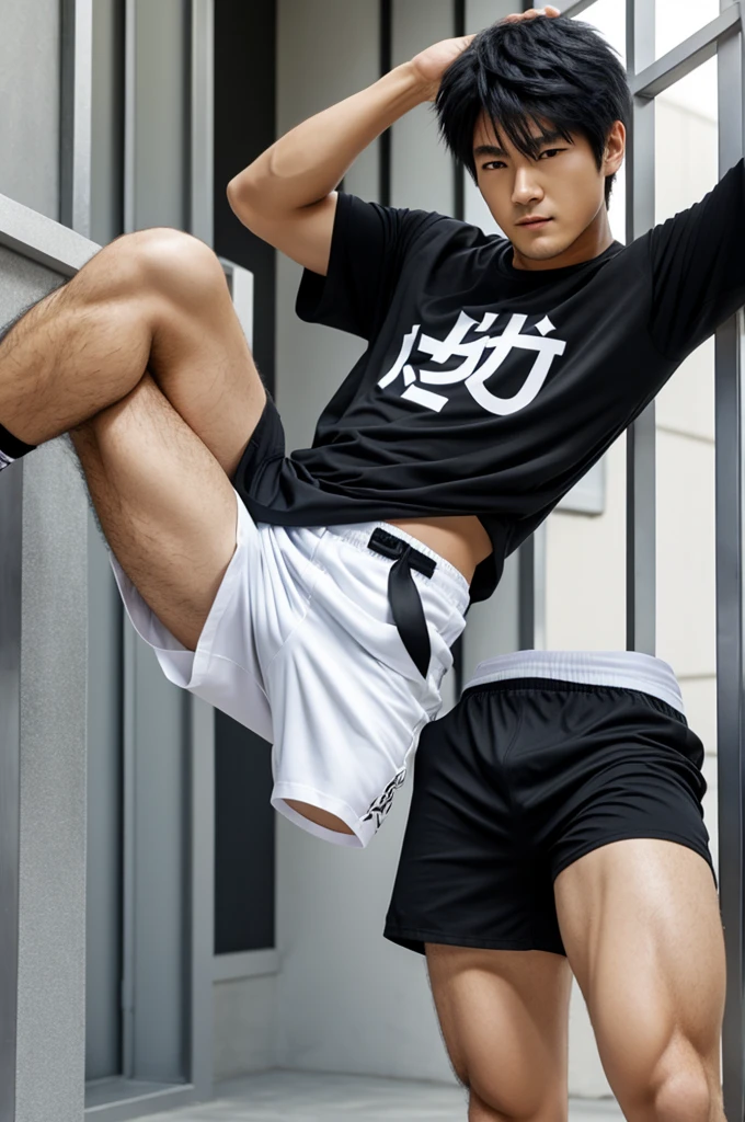 Yuuji Itadori character with white shorts and black t-shirt