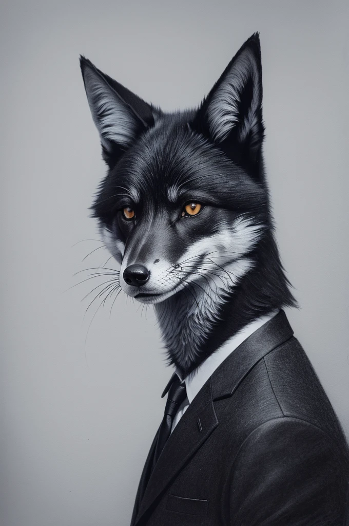 black fox ,with suit ,Drawn in pencil