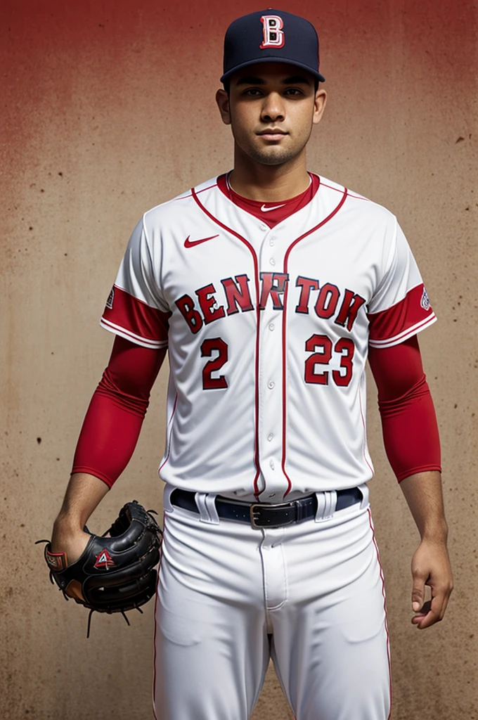 baseball uniform with red and white befut background