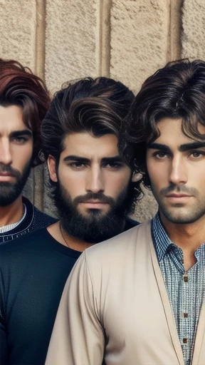 group of judaean men stylish hair gathered focus on faces.