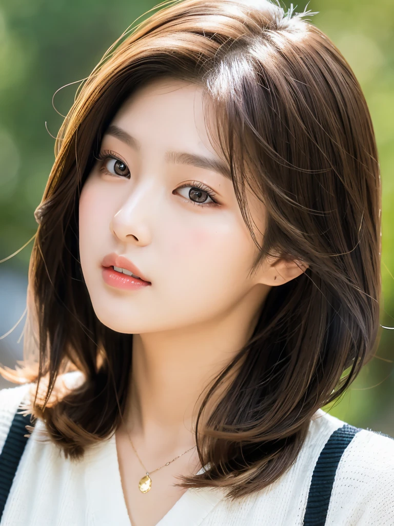 {2.5D art style} Kwon Eun-bi is a young Korean woman in her 28s. Her hair is short at shoulder in a light blonde color.
Her face is slightly shorter than it is long, which carry a warm , expressive face. Her skin is radiant and clear, presenting an impeccable state of health and her curved lips.
Large, brown eyes are expressive and captivating.
Her height is medium, her natural body and defined made up of proportional curves. with the most charming and provocative. It matches their personalities. Shes wearing a black and white sweater and jeans.