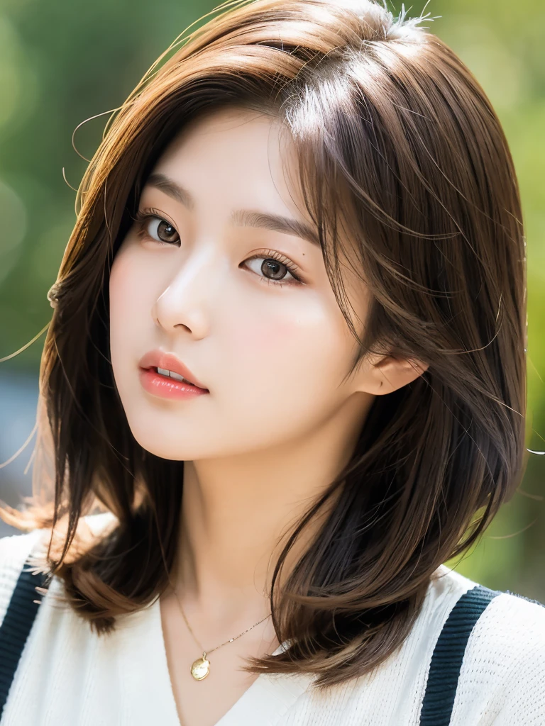 {2.5D art style} Kwon Eun-bi is a young Korean woman in her 28s. Her hair is short at shoulder in a light blonde color.
Her face is slightly shorter than it is long, which carry a warm , expressive face. Her skin is radiant and clear, presenting an impeccable state of health and her curved lips.
Large, brown eyes are expressive and captivating.
Her height is medium, her natural body and defined made up of proportional curves. with the most charming and provocative. It matches their personalities. Shes wearing a black and white sweater and jeans.