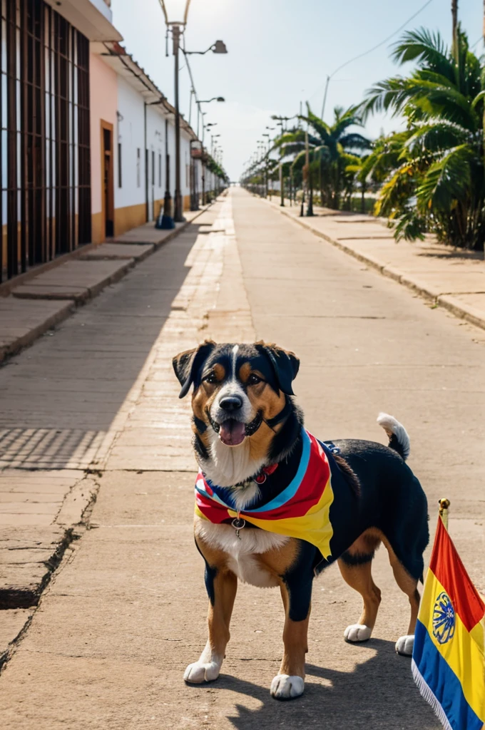 Dog with flag of Colombia🇨🇴, in the background the Barranquilla boardwalk