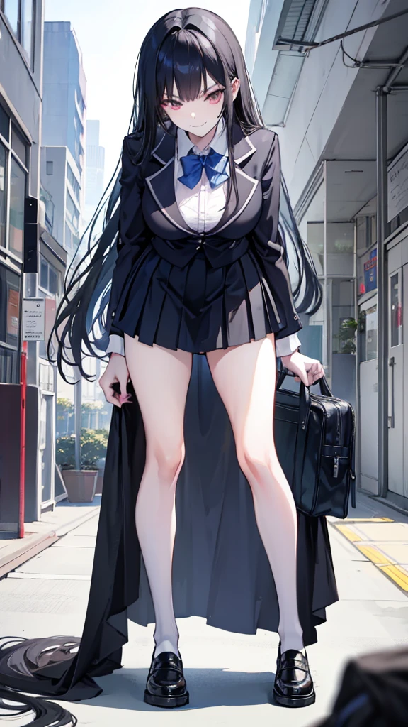 Lydia, a 6 foot tall female student with long black hair and a  with a very short skirt, pushes Tom, a nerd, to the ground in the school yard. with a malicious smile, stands over him while he is on the ground, looking at her panties. tall girl, Scholar, uniform, 6,0ft, sexy, bully, Sexy legs