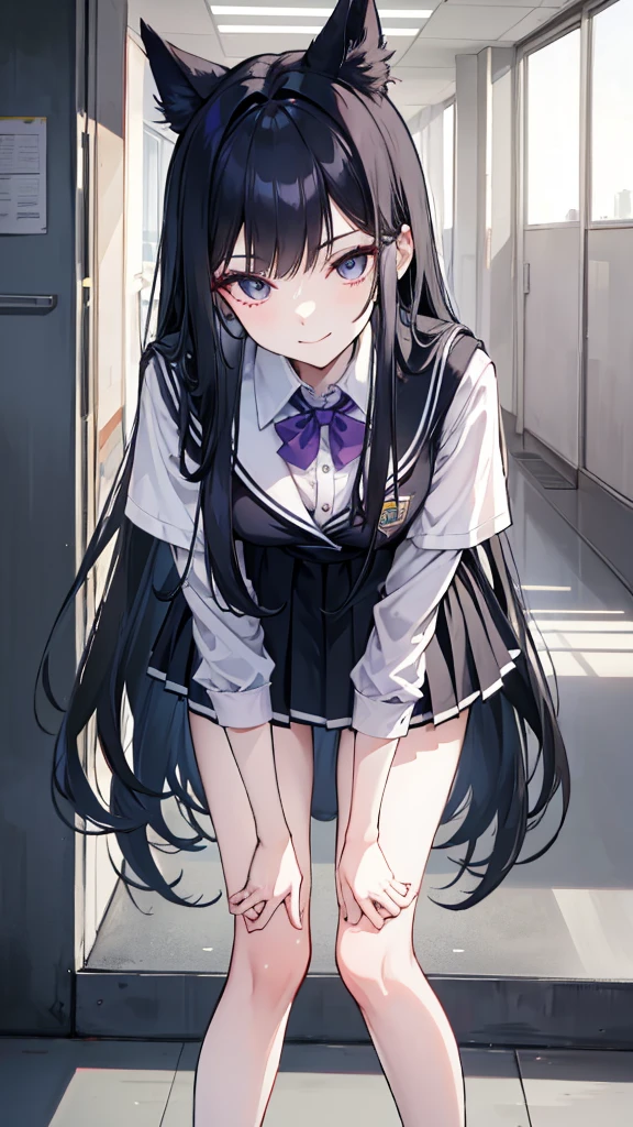 Lydia, a 6 foot tall female student with long black hair and a  with a very short skirt, pushes Tom, a nerd, to the ground in the school yard. with a malicious smile, stands over him while he is on the ground, looking at her panties. tall girl, Scholar, uniform, 6,0ft, sexy, bully, Sexy legs