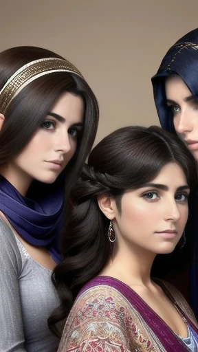 group of judaean womans stylish hair gathered   focus on faces.