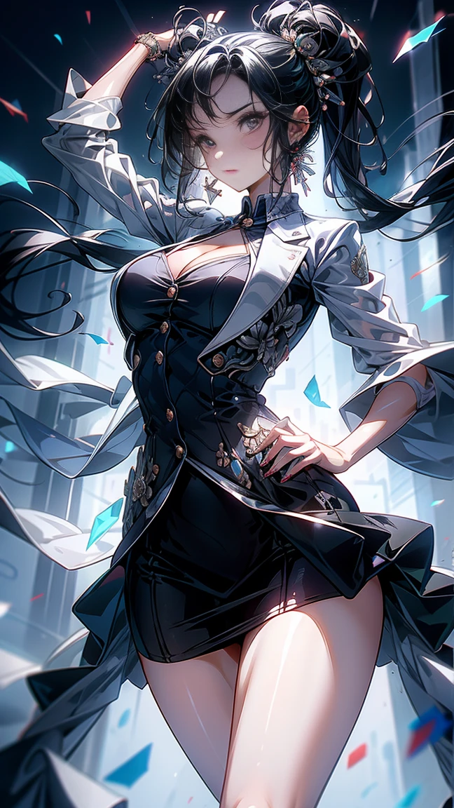 beautiful Business woman, dress, tight skirt, short skirt, perfect hands, cleavage 1.8, 