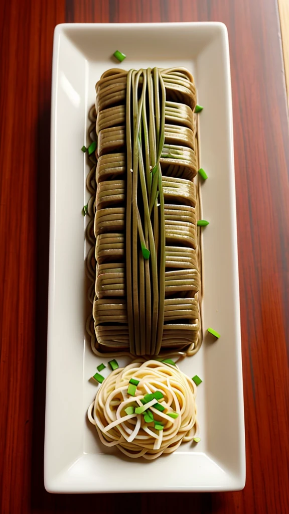 Chinese chive soba noodles Minced meat Chive soba on a plate Please make a photo