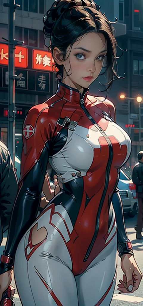 1female,41 years old,MILF,A MILF,mature,plumw,extremely large bosom ,Pornographic exposure, solo,(Background with:stadium) She has short black hair,bobo head,Station,seen from the front, hair straight, mostly cloudy sky,(((tmasterpiece),(Very detailed CG unity 8K wallpaper),best qualtiy,cinmatic lighting,detailed back ground,beatiful detailed eyes,Bright pupils,(Very fine and beautiful),(Beautiful and detailed eye description),ultra - detailed,tmasterpiece,)),facing at camera,A high resolution,ultra - detailed),revealing breasts,Bare genitals, Bulge,legs are open,Raised sexy,Camel toes,Flushed complexion,Open-mouthed,frontage,Chinese Air Force,Aviator,(Wearing:Track and field suits,White pantyhose,Blue and red color scheme)spiderman uniform armor