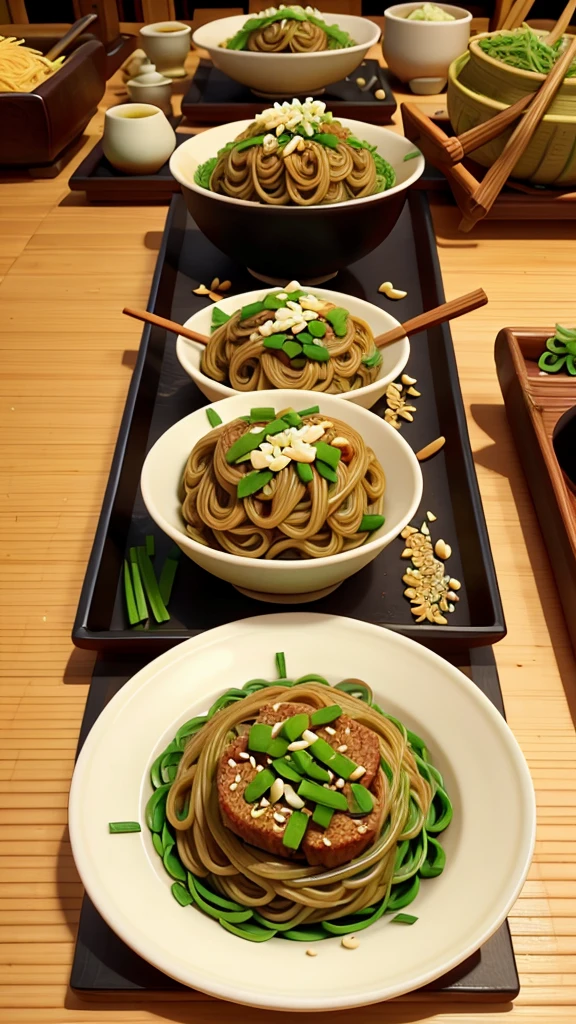 Chinese chive soba noodles Minced meat Chinese style
Chive soba on a plate Please make a photo