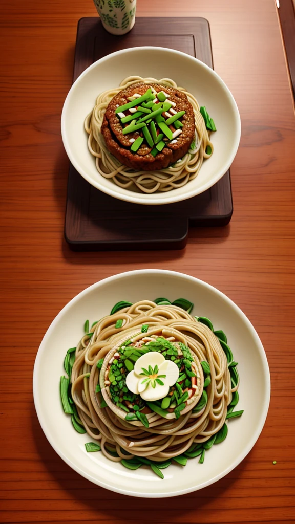 Chinese chive soba noodles　Minced meat　Chinese style
　　Chive soba on a plate　Please make a photo