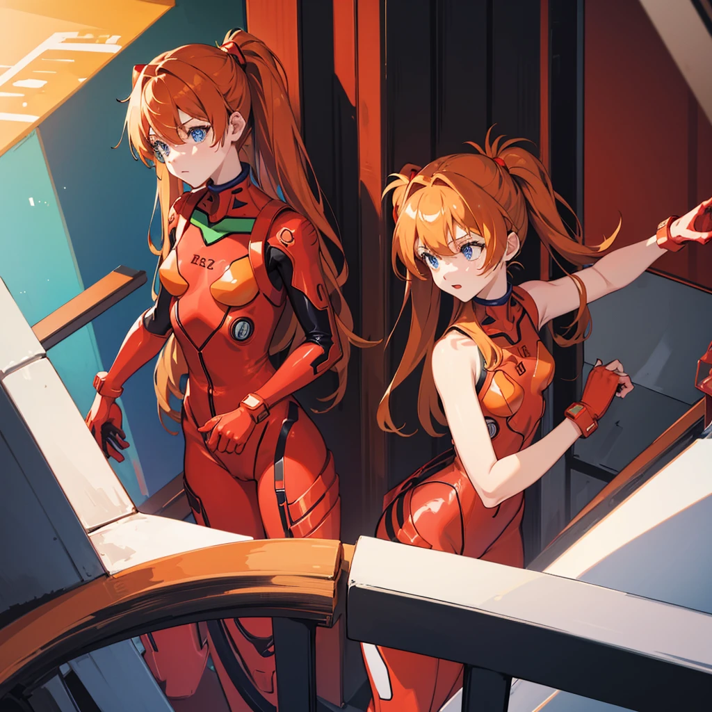(masterpiece, best quality), 1girl, souryuu_asuka_langley, plugsuit, bodysuit, interface headset, red bodysuit, hair between eyes, pilot suit