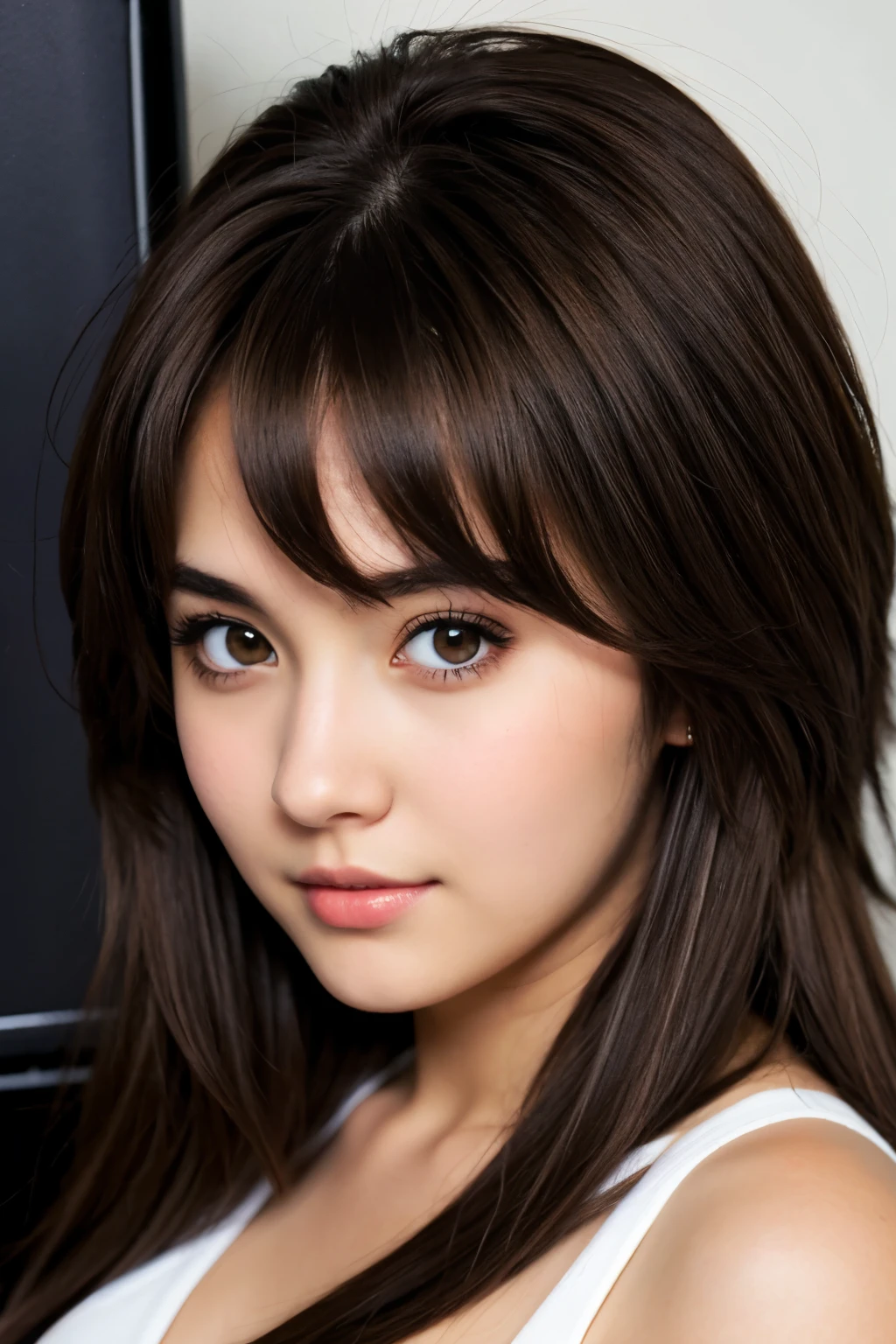 ((anime woman)) ((dark brown hair)) ((dark brown eyes)) ((gamer)) ((pretty))