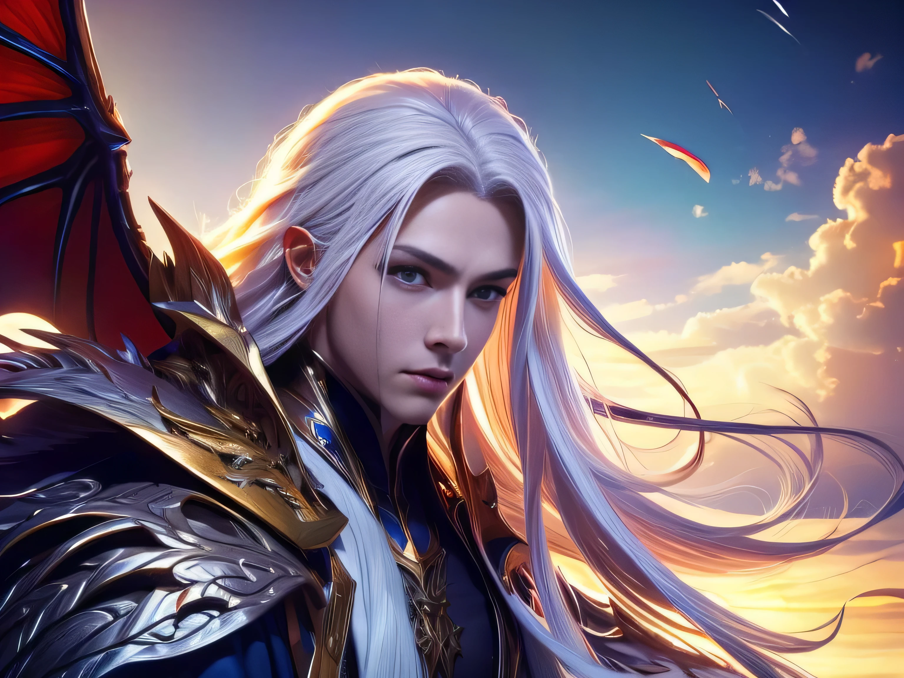 (Best Quality, 8K, Masterpiece, HDR, Soft Lighting, Picture Perfect, Realistic, Vivid), Male Humanoid Dragon (1.0), 1 Guy, Perfect Face, Super Detailed Photo of a Gorgeous Humanoid Dragon Man with Long White Hair, Side by Side lies a white dragon, Beautiful anime fantasy, background blur, anime fantasy, work in the style of Gouves, realism: 1.37, long white hair, plump lips, (Ultra high quality fantasy art), Masterpiece, male model, male character ultra high quality designs, detailed 8k anime art, realistic anime art, highest quality wallpapers, intricate ultra high quality accurate male characters faces, high quality designs and accurate physics (fantasy - ultra high quality art), dark fantasy style), masterpieces, super high quality quality characters, anime resolution - 8K, realistic anime art, wallpapers with the highest quality illustrations, ultra-high detail faces, high-quality design and accurate physics), color, depth of field, shadows, ray tracing, high-quality execution. -high quality and 8K resolution, (Accurate simulation of the interaction of light and materials)], [High-quality hair detail [Read more about beautiful and shiny white hair]], (Beautifully detailed hands [perfect fingers [Perfect nails]]], (perfect anatomy ( perfect proportions)))) [[Full-length]], [Perfect combination of colors (Accurate imitation of the interaction of light and material)], [art that conveys the meaning of the story](modified)