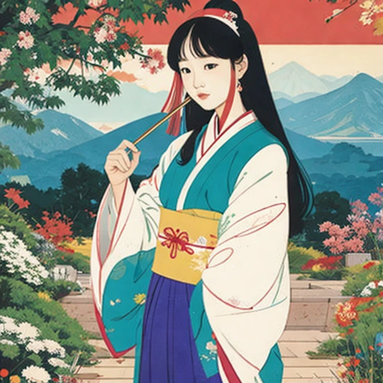 (masterpiece, best quality:1.2), 1girl, solo、平安時代、女房装束、