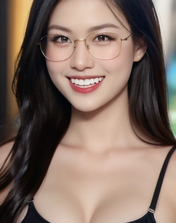 (realistic、masterpiece、Best Quality、8K、highres、high resolution:1.3)、1 glasses girl、smile, Huge breasts、white bikini、pale white skin、looking at viewers、super fine face and eyes、long hair、indoor、 upper body、