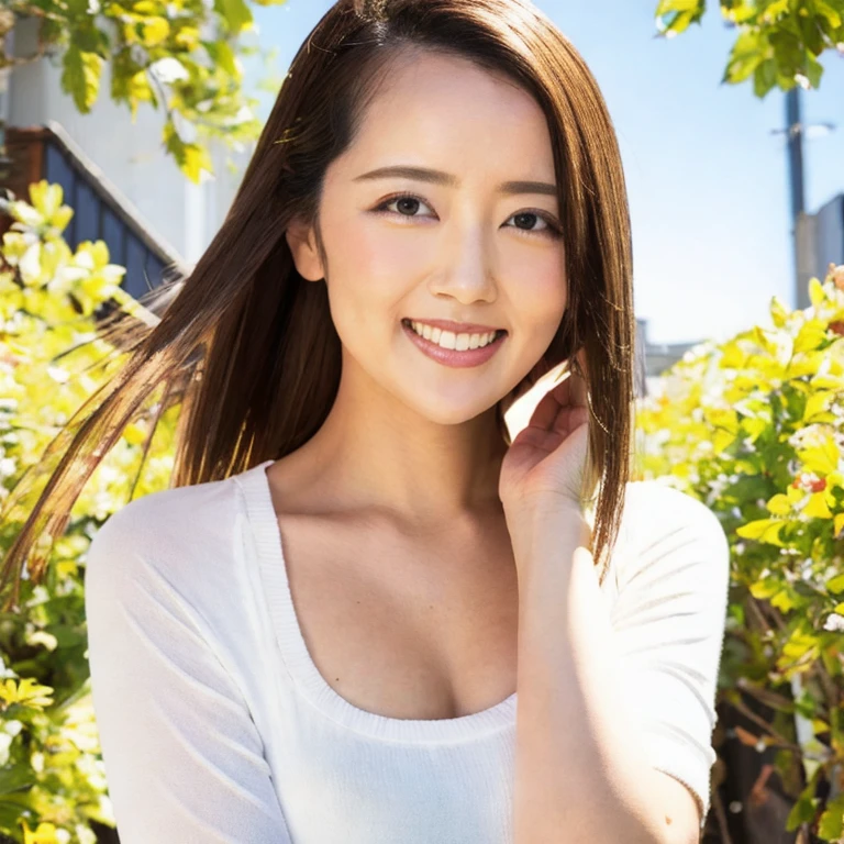 (masterpiece, best quality:1.2), 1girl, solo, smiling face, upper body photo, [close-up of face], random elegant outfit, blurry background, accurate anatomy, perfect beautiful face in ultra-high definition, extremely bright and glowing skin, highlighting body lines