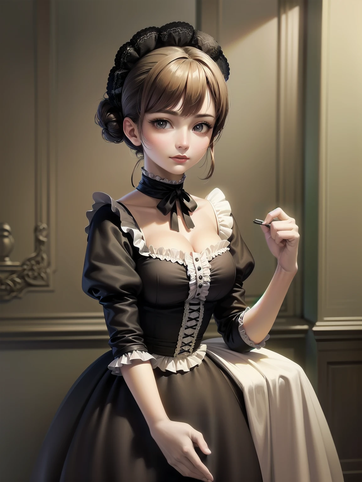 (Highest quality、16K、masterpiece、Ultra-high resolution、Victorian era、Photorealistic:1.2)、Maid Lady、solo、One person、Beautiful and detailed、202Perfectly detailed illustrations created by master anime illustrators of the 4th generation、Cool Beauty、Heroine's Attributes、Artistic shading、Perfect Face、Detailed portrait、