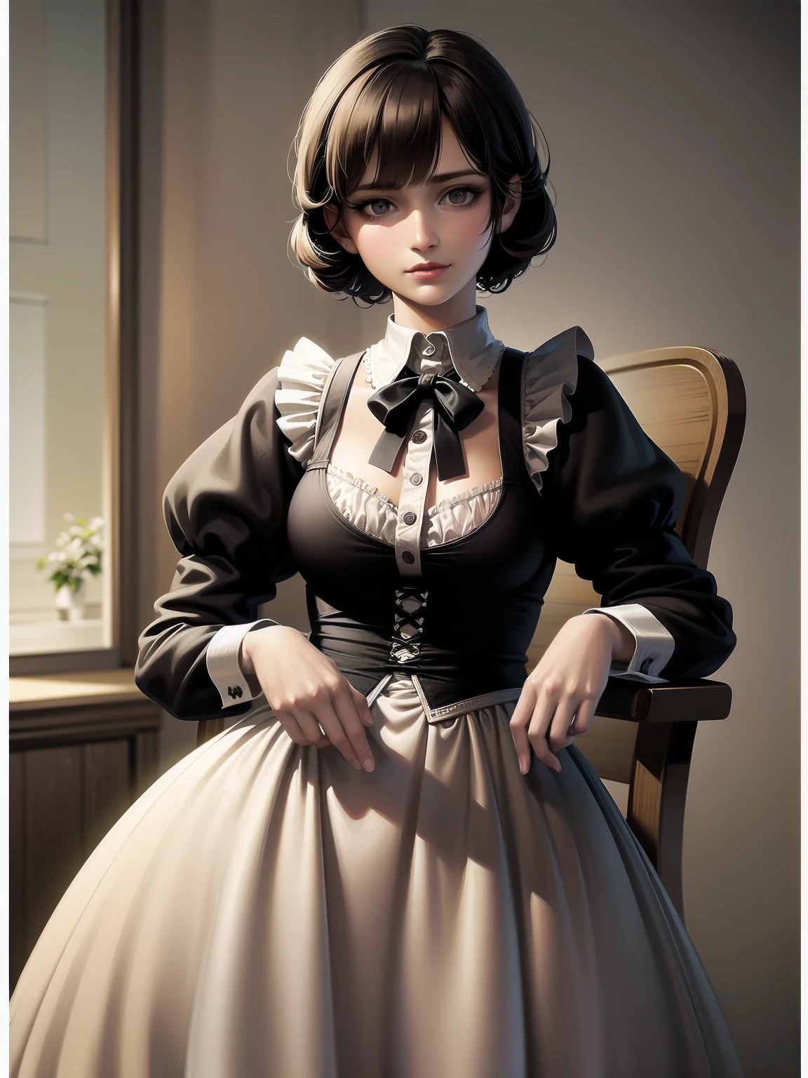 (Highest quality、16K、masterpiece、Ultra-high resolution、Victorian era、Photorealistic:1.2)、Maid Lady、solo、One person、Beautiful and detailed、２０２Perfectly detailed illustrations created by master anime illustrators of the 4th generation、Cool Beauty、Heroine&#39;s Attributes、Artistic shading、Perfect Face、Detailed portrait、
