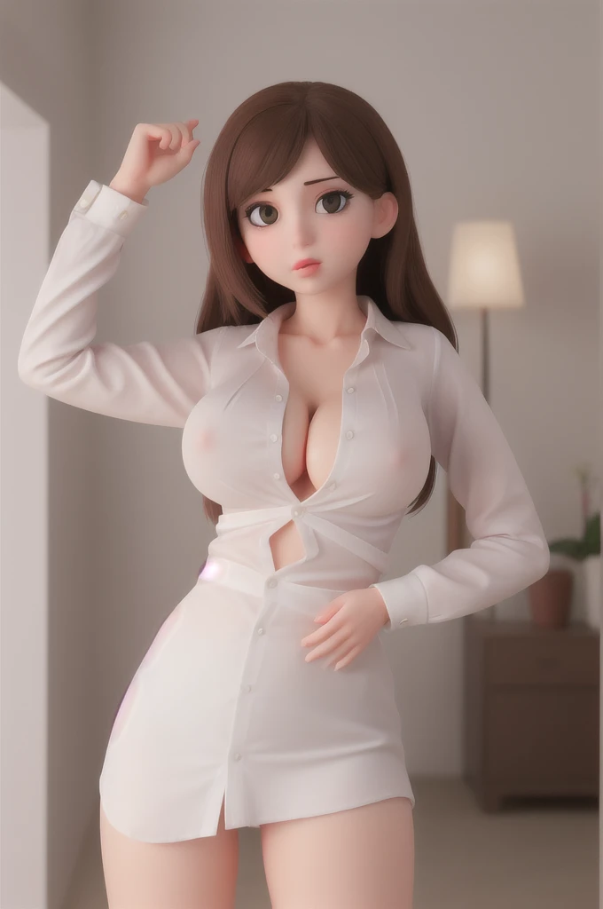 Girl showing big breasts and opening blouse