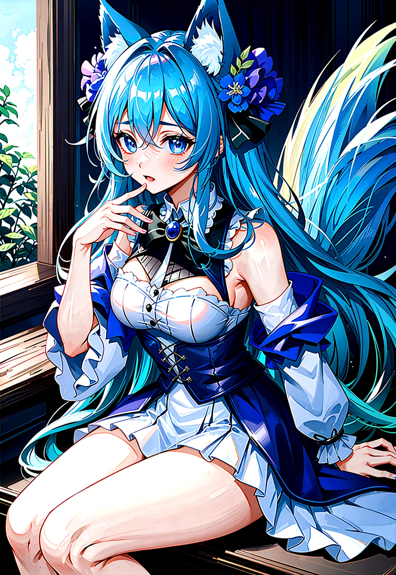 fox Light blue hair beast girl indigo fur fox beast girl