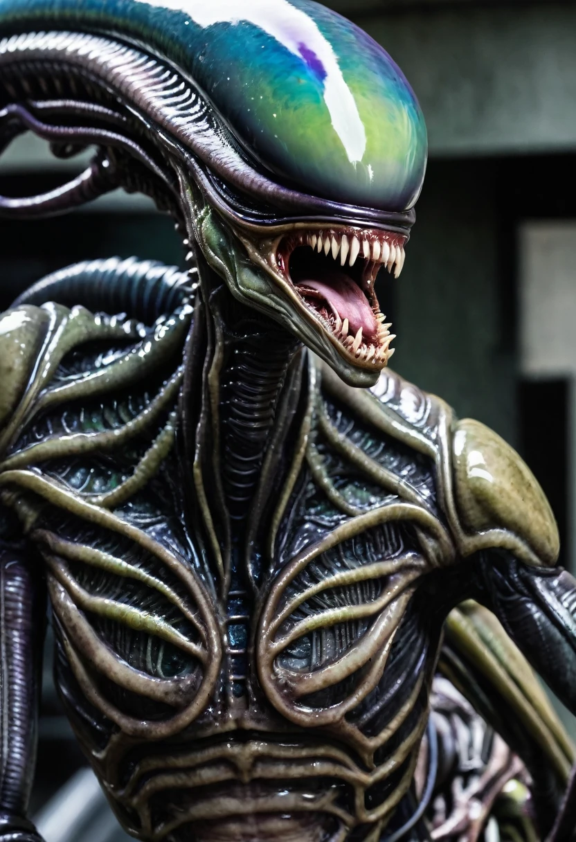 (((Extreme close-up Xenomorph Alien the eighth passenger fused with a Zombie The Walking Dead (((Front Images))),(((Splash color images))),(((LGBT colors)))