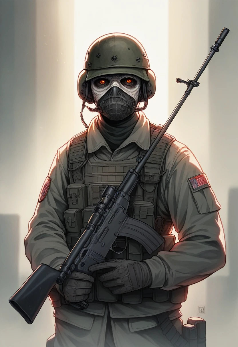 a highly detailed portrait of a cool and intense looking soldier from call of duty, holding a rifle, extremely detailed face and eyes, gritty military outfit, tactical gear, rugged environment, dramatic lighting, cinematic composition, muted color palette, photorealistic, 8k