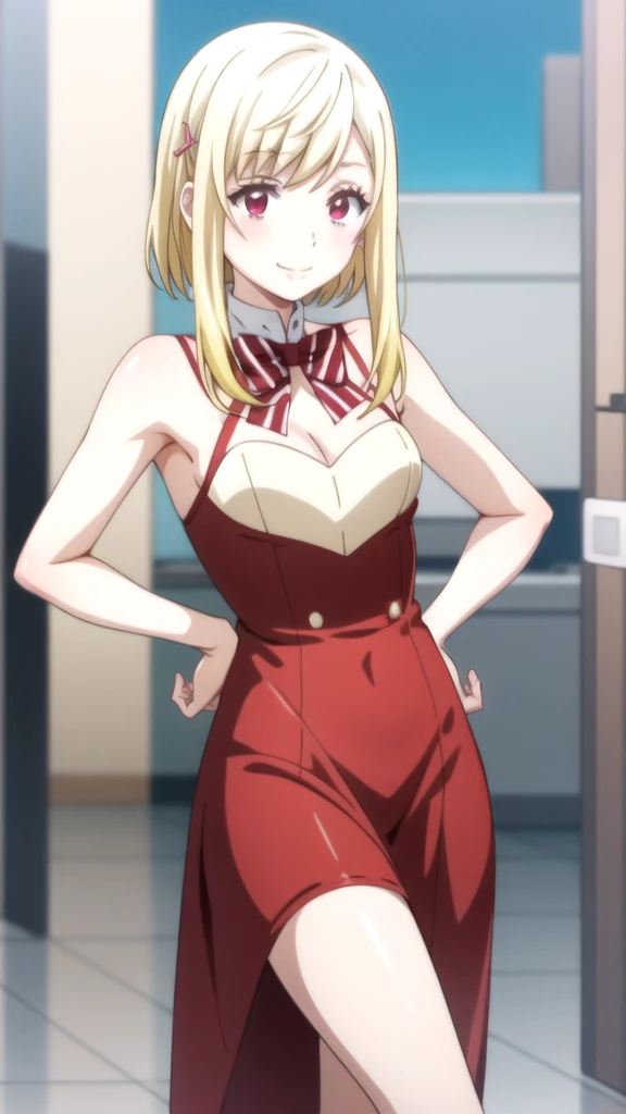 Una chica with rabbit ears posando para una foto, Ecchi anime style, oppai bunny, ecchi, Azure Lane Style, ecchi style, anime girl, SFW version, with rabbit ears, from front line girl, Ahegao, fine details. front line girls, oppai proportions (anime girl) Yamada mocking smile_yellow, 1chica , by rubio, alone, wide, hair ornament, , smile, bow, red eyes my dress darling anime, beautiful seductress anime anime