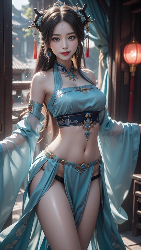 8K, masterpiece, RAW photos, best quality, Reality, extremely detailed CG unity 8K wallpaper, Depth of Field, light, lens flare, Ray Tracing, (Extremely beautiful face, Beautiful lips, beautiful eyes), Complex facial details, ((Ultra-delicate skin)) , Beautiful Asian girl, ((Looking at the audience)),(big Smile), (Blurred background), midnight, (pretty girl), earrings, bracelet, necklace, Clear eyes, (Pale skin), Facing forward, (big eyes), (Looking at the audience), Large Breasts ,((Smile)), blue eyes, Shiny Dress, Open your heart, balcony, Very slim, (Medium buttocks), See-through dress, Thick thighs, Open your heart
Ancient Chinese architecture,Chinese style beauty,Wear revealing Hanfu,Simple clothes, Simple style,Chinese and American mixed race,Background blur,focus,light, Seven Figures,(((tmasterpiece))), ((Best quality)), ((Complex and meticulous)), ((Surrealism)), Ridiculous resolution, , Mature woman, transparent, Very detailed, Implications, 1 Girl, (Medium breasts), Thin waist and thick hips,Long Law,Beautiful and delicate eyes, Short and delicate hair, Dark brown hair, Purple Eyes, black,lacy clothing,Hip-covering skirt,Tights,Vaguely visible,Cool clothes,Perfect body proportions,(No underwear),Panties, Detailed background, Perfect eyes, eye, (Good Hand),Detail Hand,Looking at the audiencet,From the front,Wear lightly,Juicy legs,Deep V,