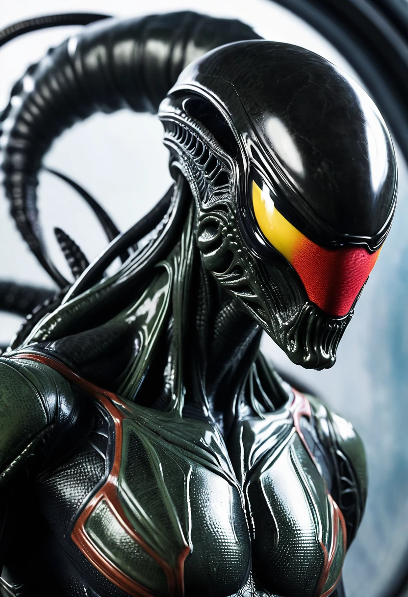 (((Extreme close-up Xenomorph Alien the eighth passenger fused with Venom Spiderman,(((Front Images))),(((Splash color images)))