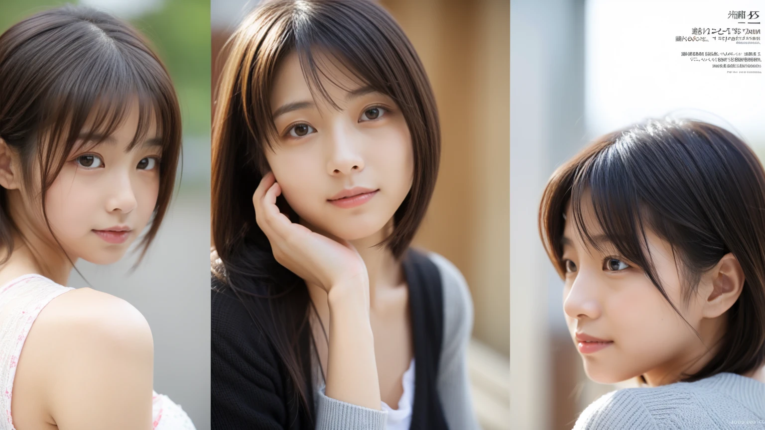 Ultra-realistic、High resolution、High resolution8Kフォトリアリスティック画像。A scene showing two Japanese sisters with completely different looks together。姉は長い黒髪in、Kind eyes、Elegant atmosphere。My sister has short blonde hair.(明るい茶髪inも可)in、Lively expressions、Wearing casual clothes。背景は日当たりの良いリビングルームin、暖かい自然光が差し込んinいる。Photo book-like page layout。Representing human skin in detail。