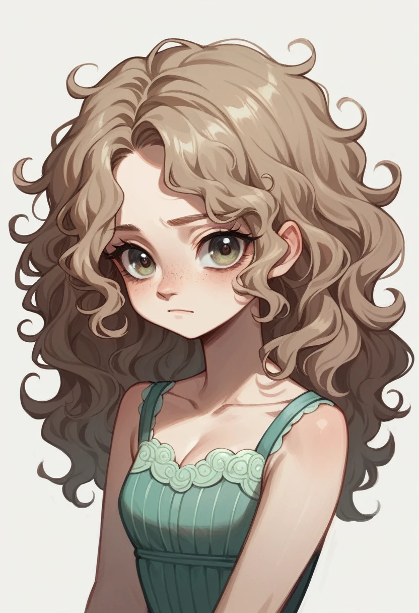 Blythe doll, long light brown wavy hair , Wide nose, big front,frizzy hair,light brown eyes mermaid eyes