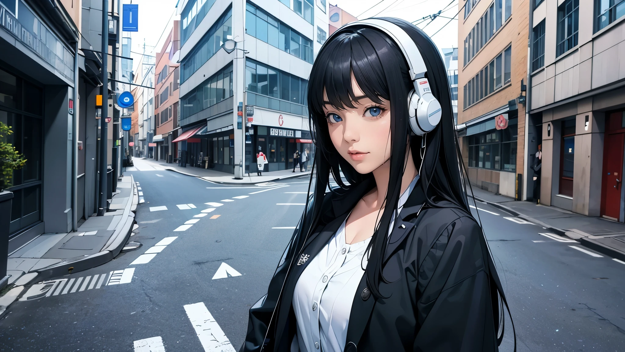 ultra HD、super high quality、masterpiece、detailed、8K、The location is on a quiet city street、Schoolgirl１Person listening to music on headphones、13-year-old junior high school student、The Russian has long black hair.、Has blue eyes、Has a glamorous figure、The clothes she&#39;s wearing are one-piece dresses.、Pretty sexy、Nostalgic and relaxing atmosphere、Midnight、Holding an umbrella、Rainy season、downpour、A business district lined with glittering neon buildings,evening、He has his hands on his headphones and his eyes closed、Retrospective color tone、A street with a retro atmosphere、evening、Junior School、Young、She is short, 150cm tall