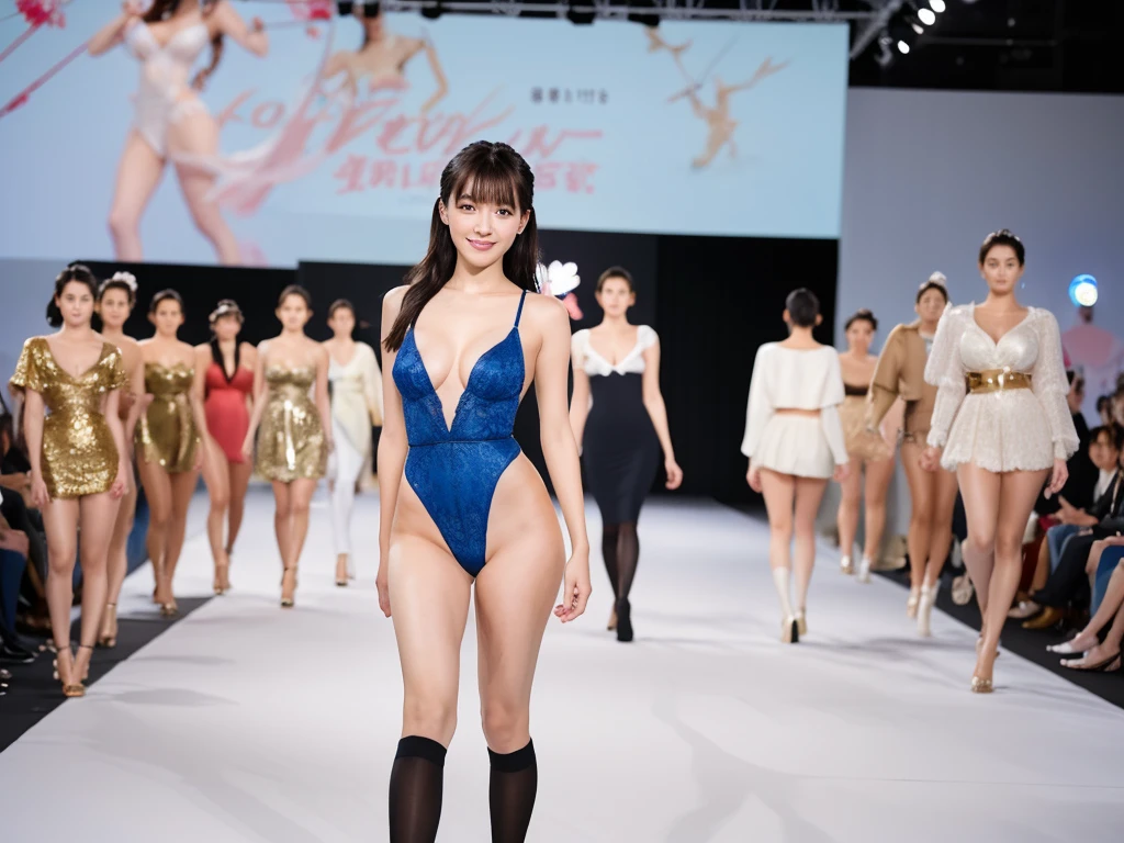 A live-action photo of an extremely beautiful Japanese high school girl race queen who highlights her beautiful legs、She was photographed walking down the runway at a fashion show wearing Gooseberry Lingerie&#39;s new underwear.、She is an eternal idol who combines a clean look with modern charm.。 She creates such beauty。 She feels her own warmth。 She creates a warm atmosphere。 We create beauty。 That&#39;s what I want to say。 In her full body photo、The figure features porcelain-like skin and golden hair that radiates a soft glow.。 This is probably、It captured the essence of her timeless charm.、This is the best shot ever.。 Each straight line and curve is carefully expressed.、Breathtakingly beautiful with impeccable detail。 This piece perfectly captures her timeless beauty.。 Divine Proportions、Sharp focus、Full-body photo taken by Kishin Shinoyama、high quality、High resolution、Detailed Background
