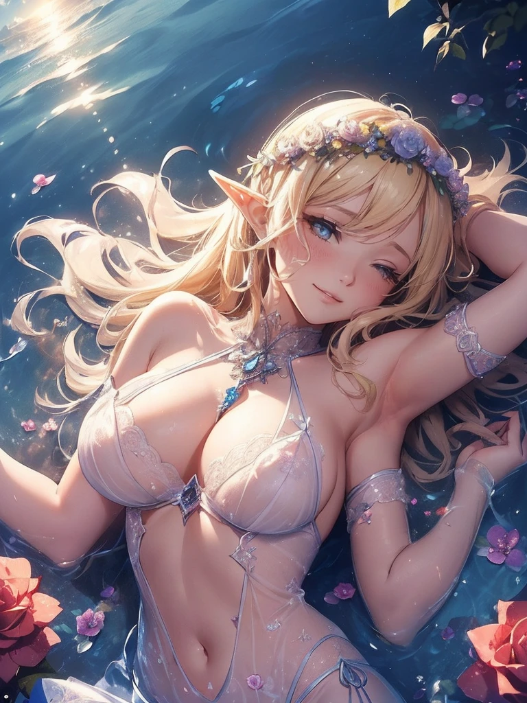 最high quality、1 beautiful woman, ((sleep on your back,)) Sleeping in the pool、View from the front、Lying down in the pool、Wet、Beautiful groin、In the water、Lying on its back on the water, looking at you、、detailed groin、、Blushing、、Ecstasy、Beautiful thighs、Filled with red roses、 E.G: Worst quality ,flower fractal fine art、Fill the screen with flowers、Bigger on the screen、Lie on your back and face this way、Beautiful Eyes、lie on flower,s Water, Sleeping Princess、Fairy tale、Märchen Beautiful Eyes,High-definition depiction, Realistic, 8K, Unity, , light smile, Beautifully and vividly drawn, , Beautiful, beautiful, clear skin、sexly see-through swim suit,比基尼、see-through body stocking,full bodystocking ,sexly 、Ecstasy、 Raise your arms behind your head, Romanticism,mosquito。 The most beautiful form of chaos, Mr..々Farbe, Intertwined flowers, P article,Magical gentle light,smile,sexy,image quality、masterpiece、Beautiful Face、Super beautiful woman((Big breasted 22 year old office lady、Bust 100,Beautiful long ironed hair、Blonde Hair、height: 165cm。、sexy、Esbian、high quality、、Visual Arts、最high quality、1 woman E.G: Worst quality ,Flower fractal art、、Beautiful radiance,High-definition depiction, Realistic, 8K, Unity, , light smile, Beautifully and vividly drawn, , Beautiful, beautiful, clear skin、sexly ((see-through 比基尼,))Countless rays of light pouring down, Swirling Light, , Raise one arm above your head, Intense light is emitted from the magic flower circle front of the girl. Romanticism,: The most beautiful form of chaos, Mr..々Farbe, Intertwined flowers, Particle,magical gentle light,smile,sexly,image quality、masterpiece、Beautiful Face、Super beautiful elf woman((Big breasted ,Beautiful 、sexly、Esbian、、high quality、Visual art、Written boundary depth、、elf Ears、、universe、Happy smile、、、elegant、ticker beautiful decorative、、magic、、Beautiful bed、A kind smile、wonderful、Fluttering petals、、Cultivate fantasy、、Mystery light Lots of flowers、、art、art,mystery,Ultra-high resolution,atmosphere 最high quality、((sleep on your back))
