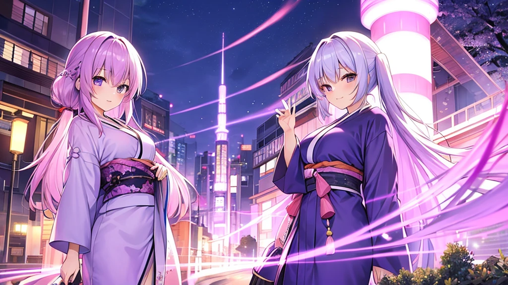 woman clear Light purple hair kimono Anime Style Night view