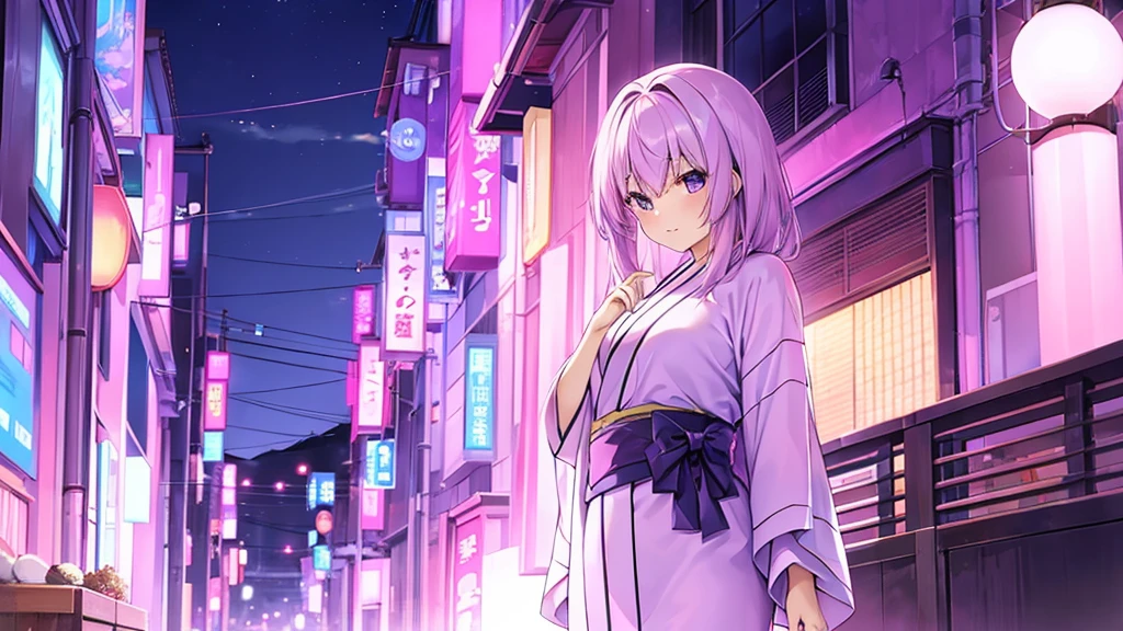 woman clear Light purple hair kimono Anime Style Night view
