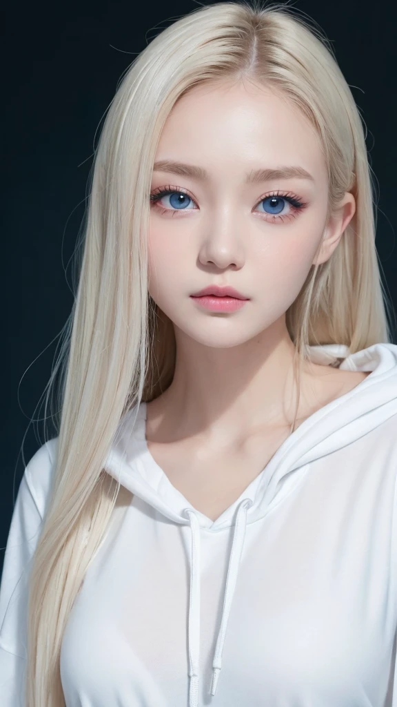 hoodie、Tight pants、forehead、Big Breasts、Northern Europe、Russia、beautiful girl、Platinum Blonde Hair、Straight long hair、Hitting the face and front of the eyes、Big blue eyes、Sheer white and wet nightgown、Northern Europeの若者、Perfect body、White tendons、Glowing Skin、Young and beautiful skin、A perfect and beautiful little face、Bright makeup、Pale pink lips、Bright expression、16-year-old girl、lipstick、Deceptive advertising、Viewer's vision、Golden Hour Lighting、Bokeh Atmosphere Perspective、detailed、Movie Light、複雑なdetailed、High resolution、 フェイスデザインのdetailedな特徴、Attention to detail、Clear focus、Smoothness、aesthetics、Printed、Octane、{{masterpiece}}