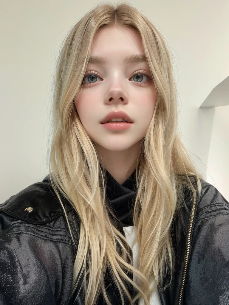 a close up of a woman with long blonde hair wearing a black jacket, Sydney Sweeney, retrato sophie mudd, yelena belova, dasha taran, anya taylor-joy, anya taylor - joy, inspired by Louisa Matthíasdóttir, Anya Taylor joy, Elle Fanning), Aleksandra Waliszewska, anastasia ovchinnikova