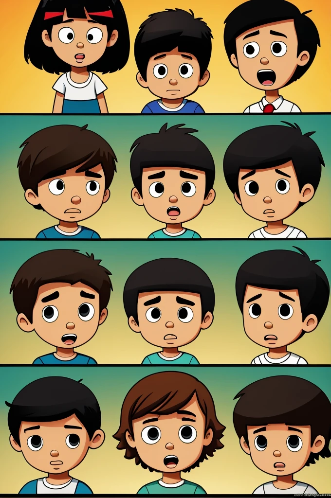 Cartoon several sad children 
