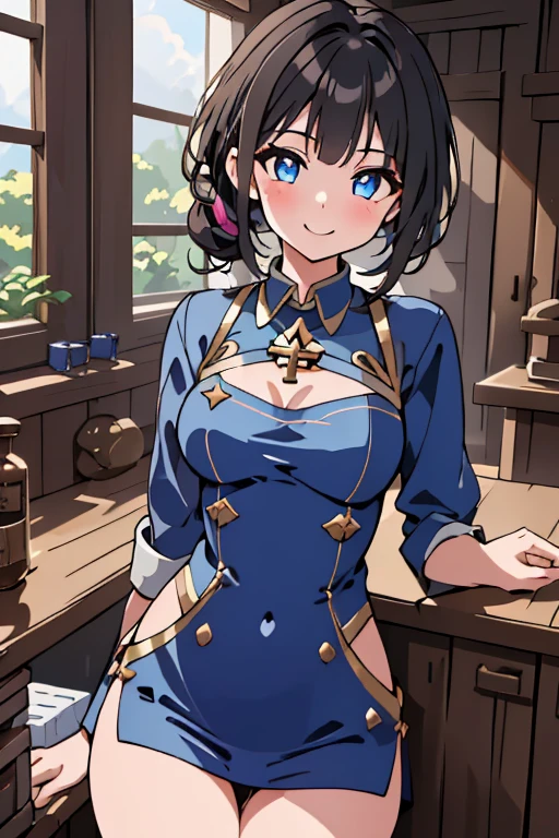 (fantasy:1.5),(anime,8k,masterpiece, top quality, best quality,beautiful and aesthetic:1.2,professional illustrasion:1.1,ultra detail:1.3,perfect lighting),extremely detailed,highest detailed,incredibly absurdres , highres, ultra detailed,intricate:1.6,(Alchemy Workshop:1.4),(A girl mixing Medicine in many small bottles,holding small potion),colorful:1.4,zentangle,(highly detailed beautiful face and eyes,firm breasts),oily skin,(black,hair,short bob with short pony tail hair)),thin pubic hair,cute,lovely,s old girl,alchemist costume,random Clothing,smile,in the kitchen,smile,seductive smiling,(with sparkling eyes and a contagious smile), Looking at Viewer,