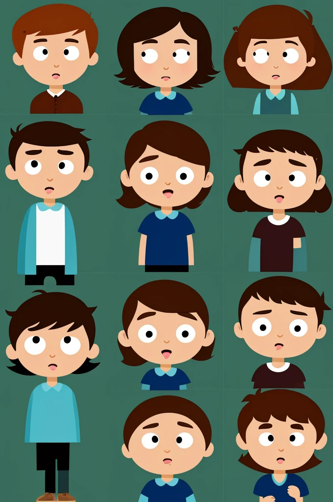 Cartoon several sad children