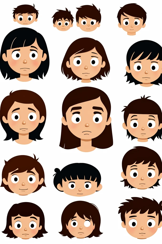 Cartoon several sad children 
