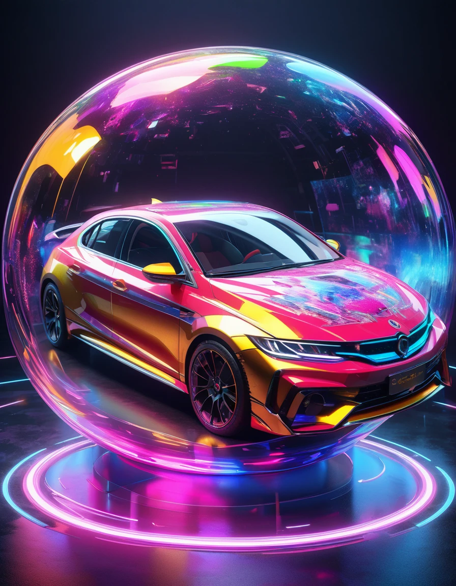 holography, draw in neon colors ((car)): car: ((floating)), transparent, Three dimensions, light, sf, digital art, Digital, scientific, dark background: electronic circuit: draw in neon colors, 3d, masterpiece, Digital space, energy, beautiful, masterpiece, 8K, light, be familiar with, lively, colorful, nice, beautiful, rich colors, beautiful Light Lines. magic effect, Sparkling, beautiful Light Grains