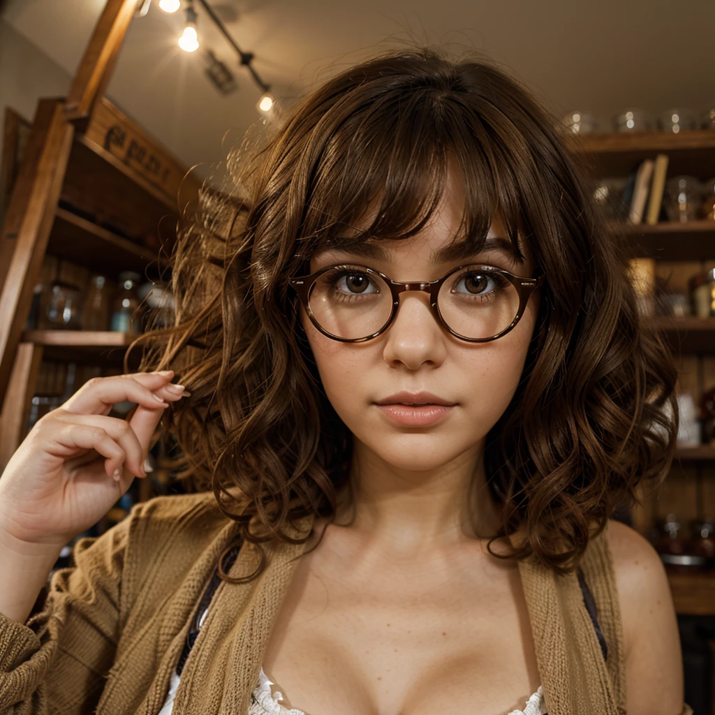 Blythe doll, curly hair, chestnut, fringe, glasses, Brown eyes, light brunette