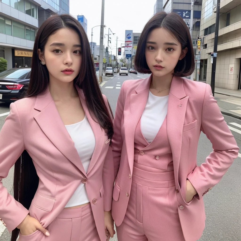 Anne-Marie Alto wear pink suit ,looking at camera,25 years old, (((Anne-Marie Alto))), in the Tokyo city