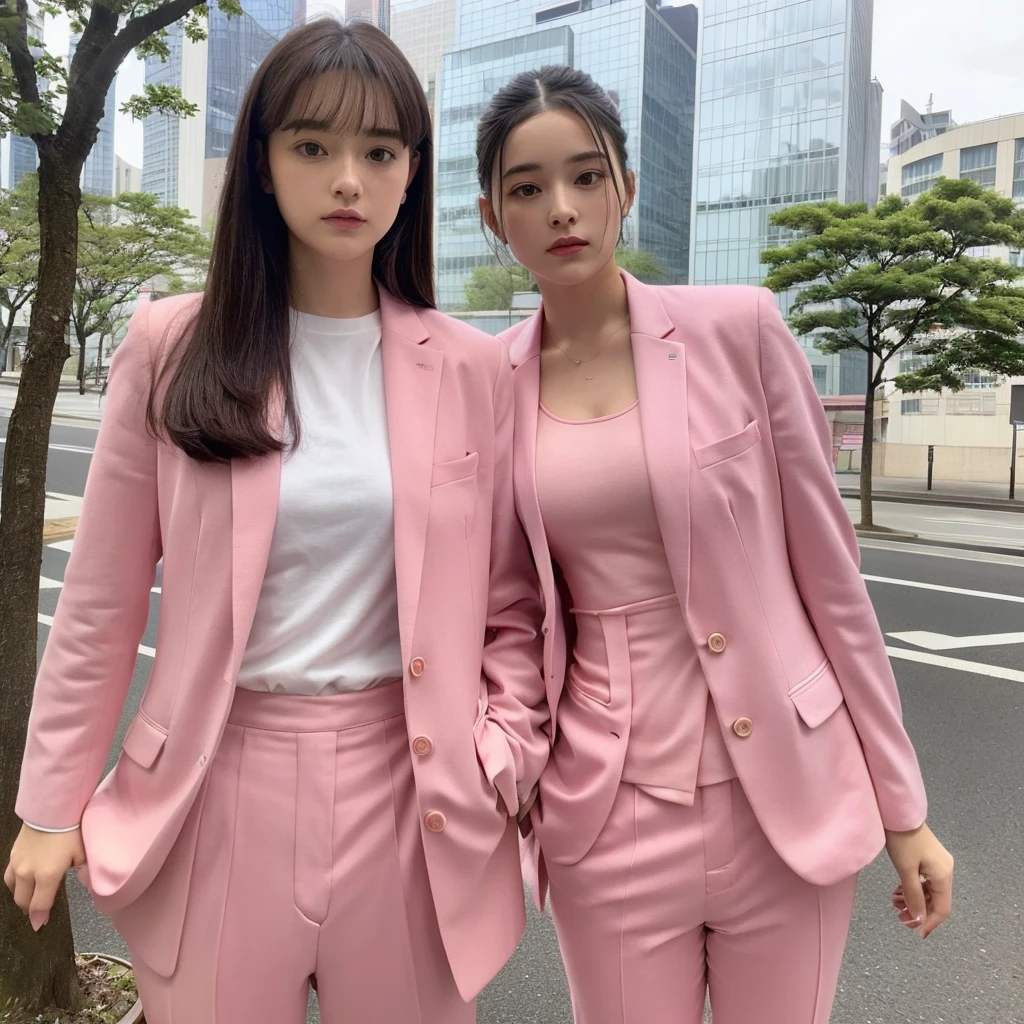 Anne-Marie Alto wear pink suit ,looking at camera,25 years old, (((Anne-Marie Alto))), in the Tokyo city