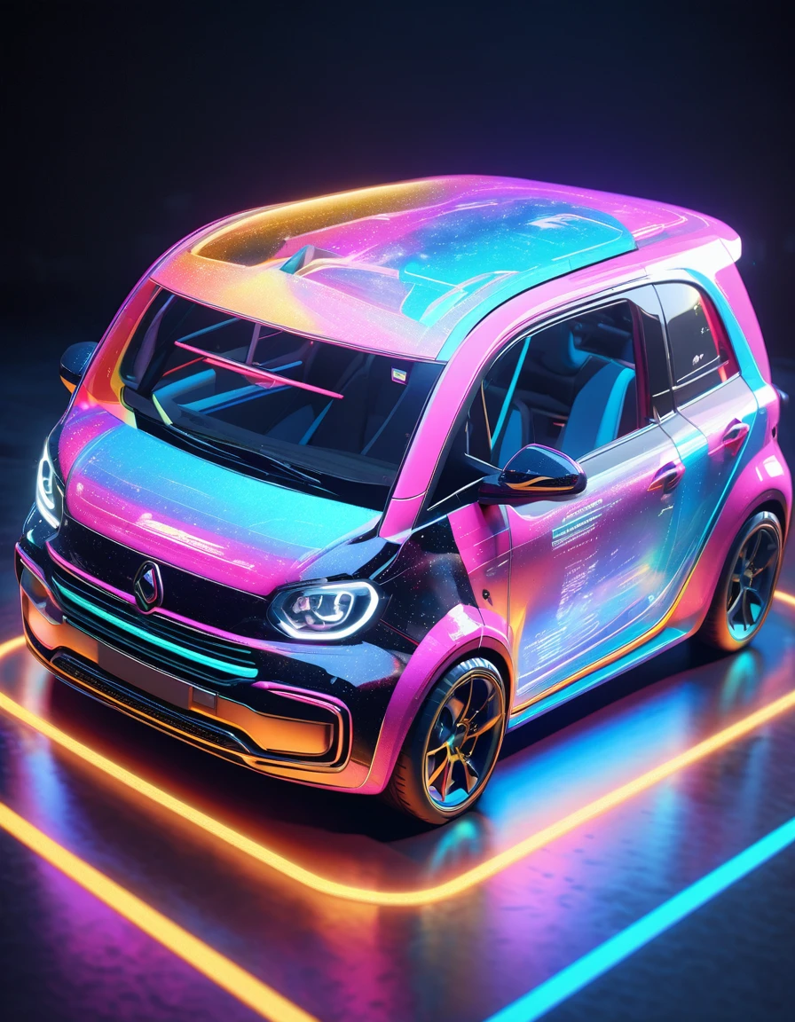 holography, draw in neon colors ((car)): car: ((floating)), transparent, Three dimensions, light, sf, digital art, Digital, scientific, dark background: electronic circuit: draw in neon colors, 3d, masterpiece, Digital space, energy, beautiful, masterpiece, 8K, light, be familiar with, lively, colorful, nice, beautiful, rich colors, beautiful Light Lines. magic effect, Sparkling, beautiful Light Grains