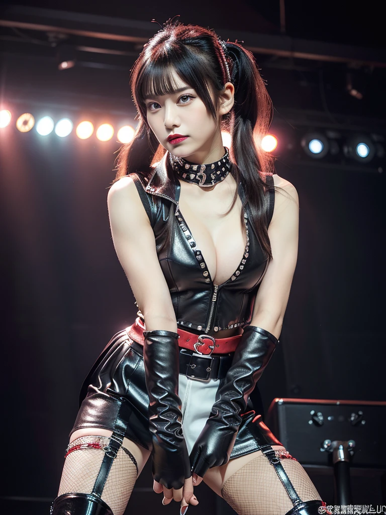 beautiful, masterpiece, Highest quality, Highly detailed face, Perfect lighting,One person, alone, Seraph of the End, Black, senketsu, Torn clothes, Underbust、Hand Microphone、